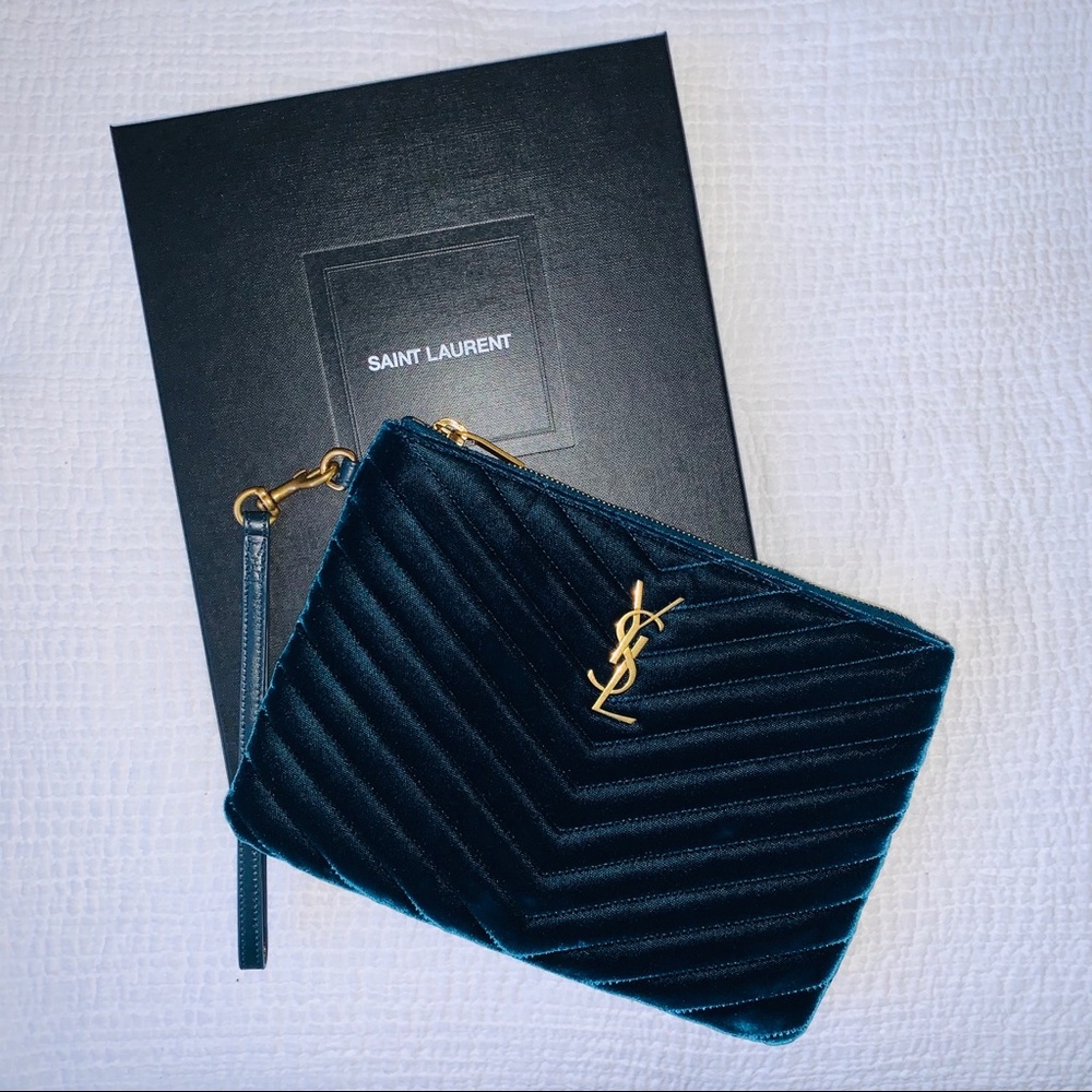 🆕 YSL Master Small Velvet Logo Zip Wristlet